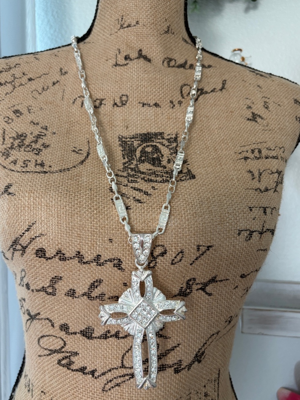 Silver-Tone Crystal Cross Pendant Necklace - Women Jewelry